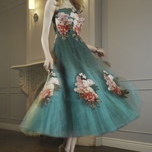 Ombré silk & tulle tea dress by Sachin+Babi with intricate floral appliqués.